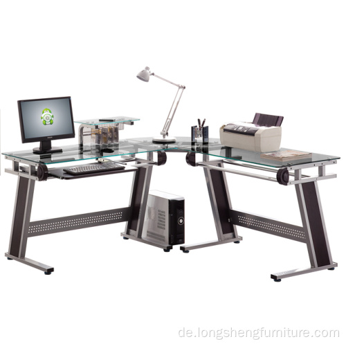 Moderne Glas-L-Form-Computer-Workstation-Masse